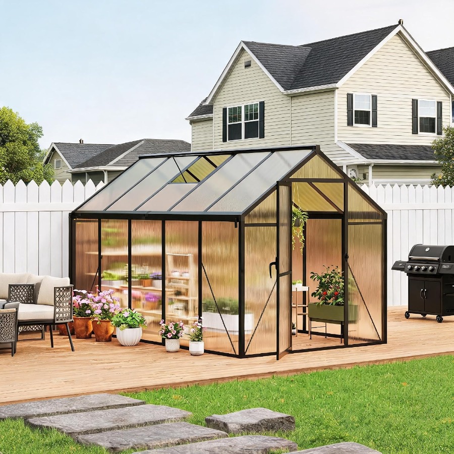 Polycarbonate Greenhouse Aluminum Frame - All-Season Walk-in Polycarbonate Greenhouse for Outdoors,